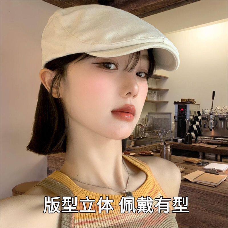 英伦风复古前进帽子女春夏季百搭反戴贝雷帽时尚大头围显脸小帽潮