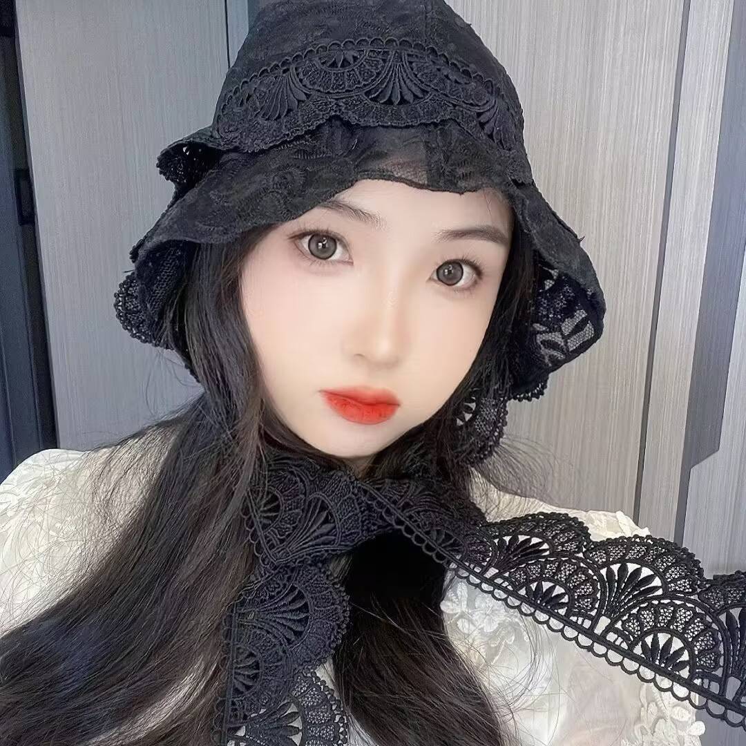 蕾丝渔夫帽帽子遮脸韩版透气夏季薄款花朵镂空太阳帽防晒遮阳蕾丝
