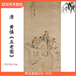新品1:1清 黄慎 五老图 人物画卷仿古字画高清微喷复制临摹范本