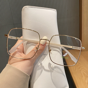 ins大脸显瘦方框金属框防蓝光素颜眼镜女网红复古平光镜