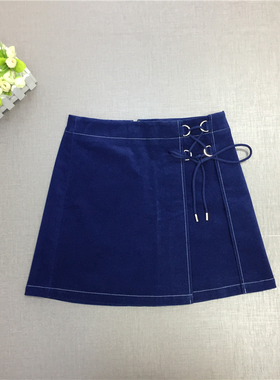 大牌正品清仓R家RCWH74T04M牛仔短裙女夏季显瘦绑带开叉半身裙