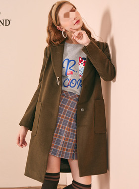 大牌正品清仓依恋EEJW78C03L呢子大衣外套女中长款翻领腰带气质