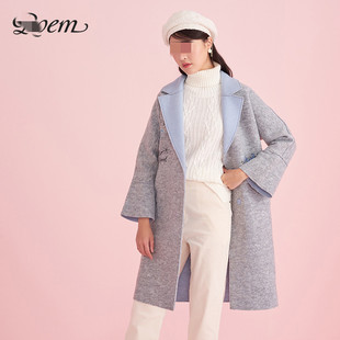 大牌正品清仓R家RCJW74T07Q女中长款连帽羊毛假两件大衣毛呢外套