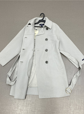 大牌正品清仓P家PRJW71C02C女冬季新款宽松系带中长款毛呢大衣