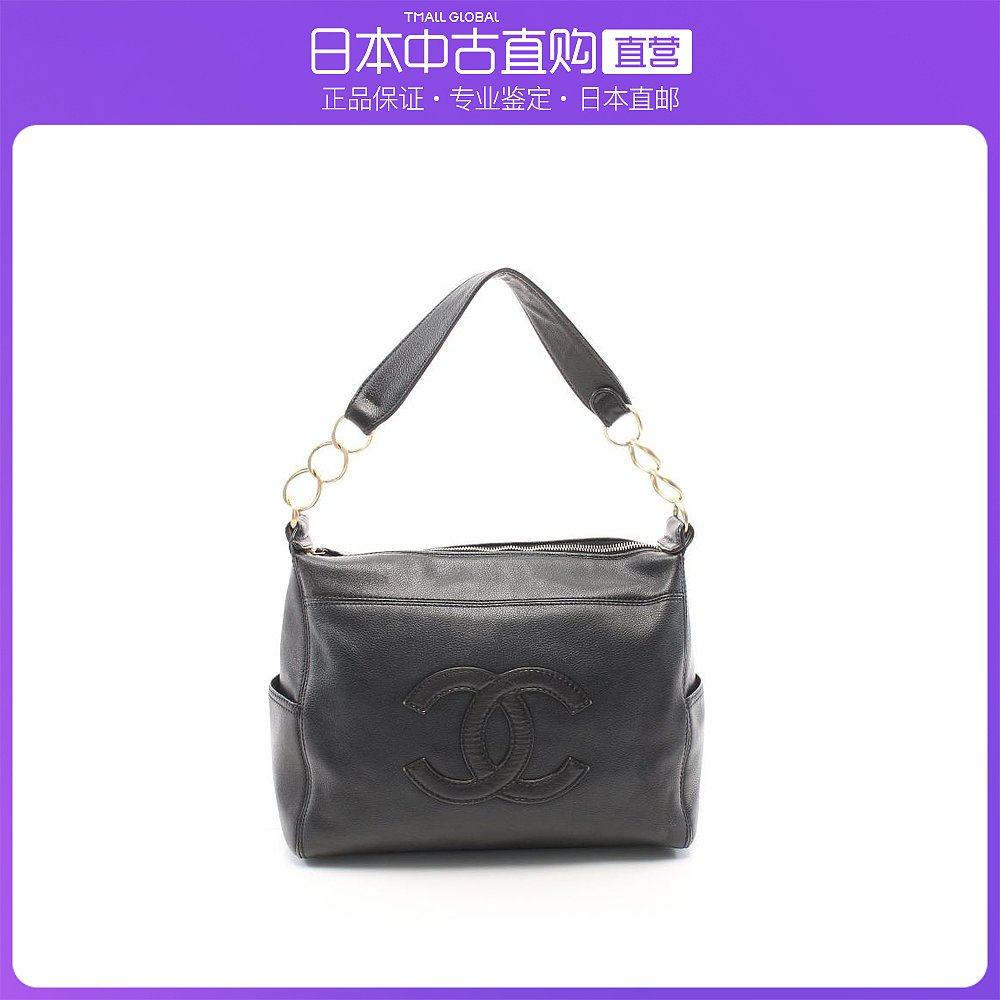日本直邮中古CHANEL香奈儿[B]9.0新双C标志真皮单肩包黑色