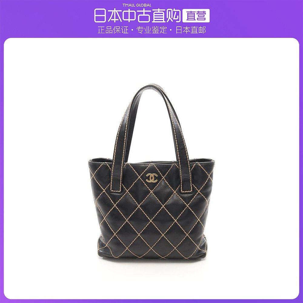 日本直邮中古CHANEL香奈儿[B]9.0新粗缝纹手提包真皮托特包黑色