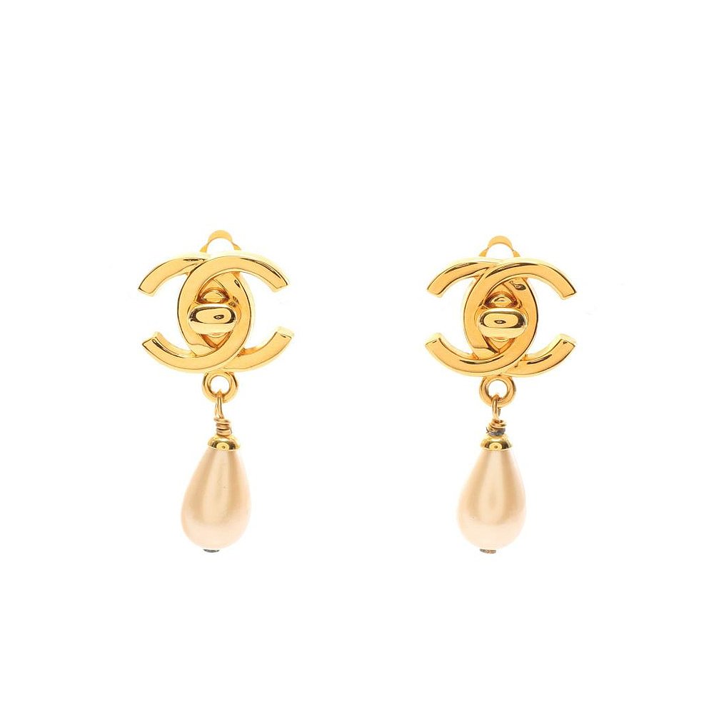 日本直邮中古CHANEL香奈儿[B]9.0新双C标志耳环人造珍珠金色转锁9