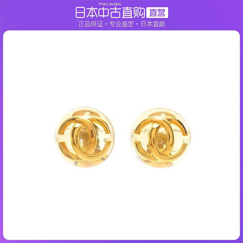 日本直邮中古CHANEL香奈儿[B]9.0新双C标志耳环树脂GP透明金色25