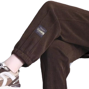 中年妈妈装秋冬新款加厚长毛条绒加绒束脚哈伦裤高腰显瘦休闲裤子