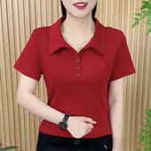 纯棉翻领休闲上衣短袖 t恤女士妈妈夏装 宽松大码 2025年新款 polo衫