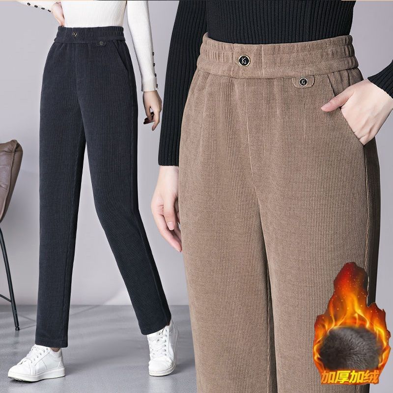 裤子冬季加绒加厚外穿哈伦妈妈装