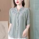 宽松休闲大码 2025年新款 衬衣 中袖 上衣妈妈装 刺绣棉麻衬衫 女士夏季