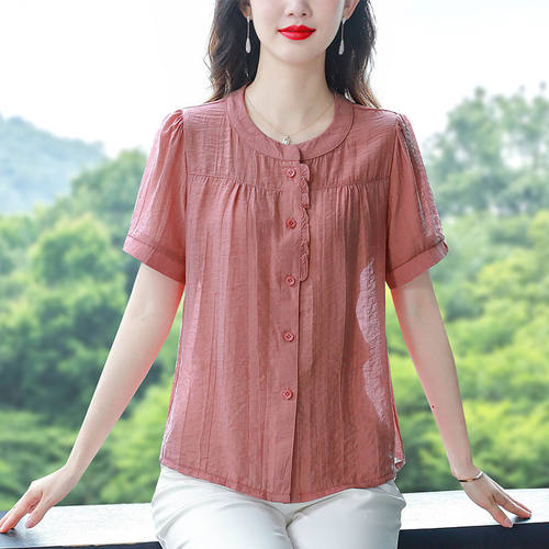 衬衫夏季新款大码宽松棉麻妈妈装