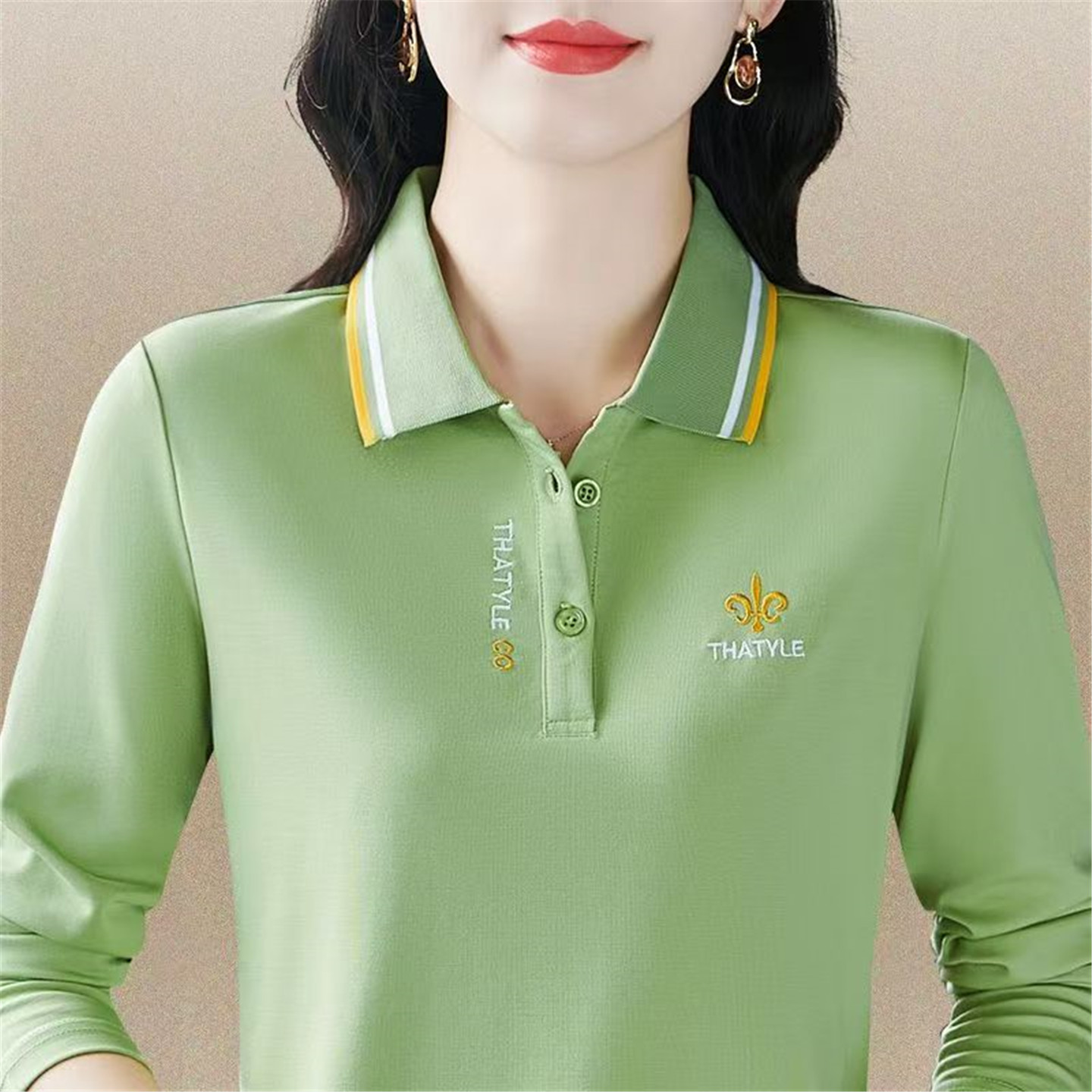 妈妈装春秋季洋气刺绣长袖t恤女