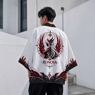 若娜瓦周边羽织外套男女日系和风印花短袖开衫宽松和服风潮流上衣