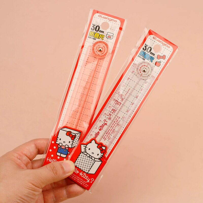 正版凯蒂猫 可爱风高颜值折叠尺子卡通透明美术画画格尺小学生专用波浪线直尺创意20CM儿童折叠尺30cm