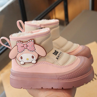 女童雪地靴冬季加绒保暖卡通短靴宝宝棉鞋厚底儿童中大童防滑童鞋