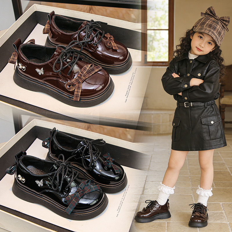 女童英伦风厚底小皮鞋儿童系带蝴蝶结防滑耐磨学院风单鞋公主童鞋