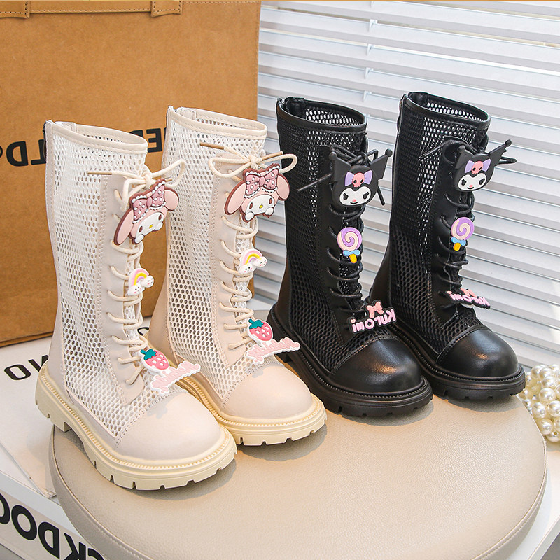 女童罗马鞋凉鞋2025夏季镂空透网单网透气儿童库洛米凉靴高筒靴子