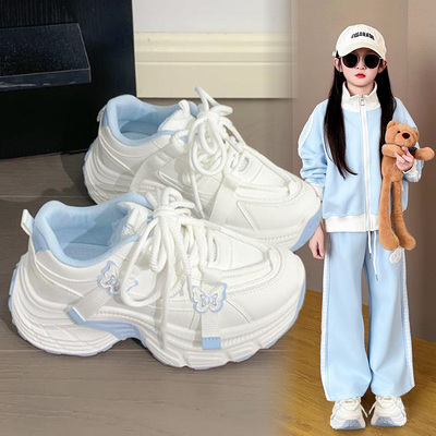 女童春秋防滑耐磨系带小白鞋