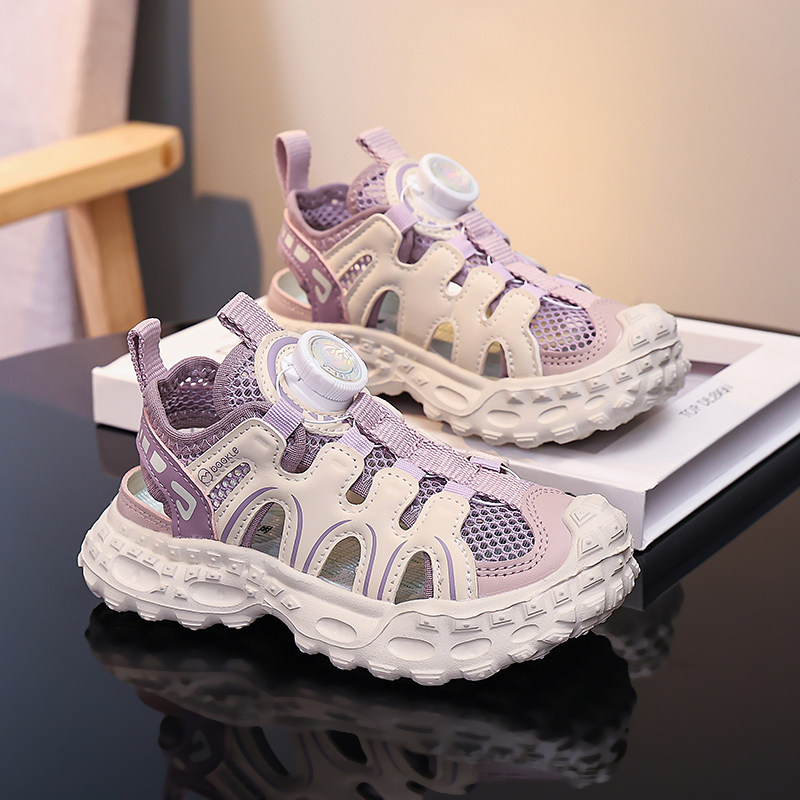 儿童镂空网面户外登山鞋旋转纽扣男童包头凉鞋童鞋透气运动鞋女童