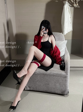 高级感穿搭红边黑色性感丝袜大腿根肉色过膝长筒袜薄款防勾丝女士