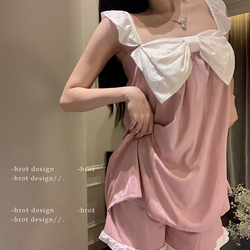 邻家女孩*可爱休闲家居服可外出睡裙2025新款居家蝴蝶结吊带睡衣