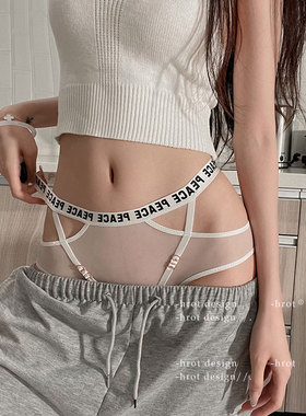 性感蕾丝网纱无痕绑带内裤女新款时尚字母纯欲镂空透气中腰三角裤