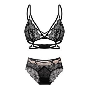 交织尤物*性感法式三角杯蕾丝美背无钢圈内衣超薄款透视文胸套装