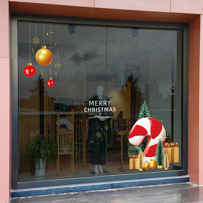 圣诞新年糖果贴画酒店装饰品静电玻璃贴纸元旦活动可移除无胶窗花图片