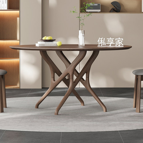 北欧全实木圆桌可带转盘