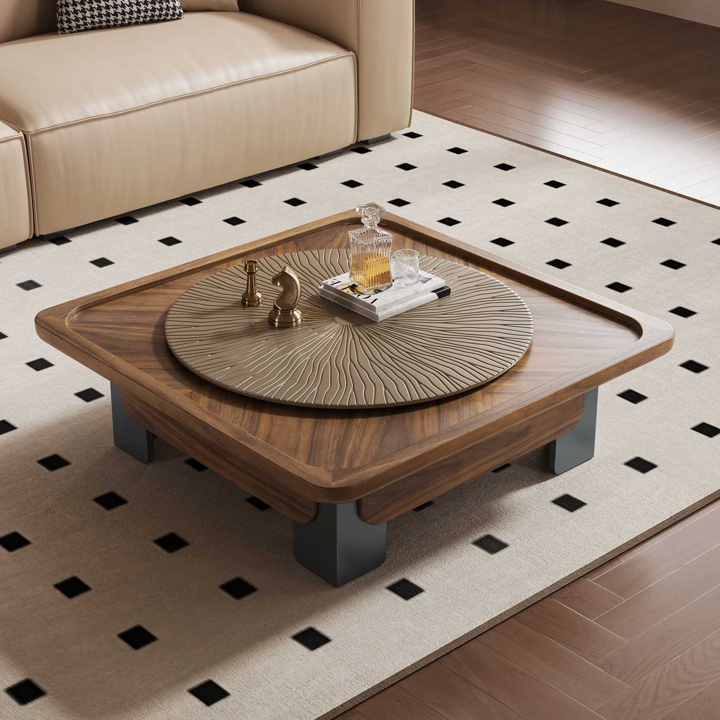 意式极简客厅实木茶几