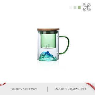MOLA.Green.杯具家用透明耐热茶水分离泡茶杯木盖加厚过滤 山翠