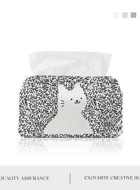 MOLA.Qian.纸巾盒欧式黑白线条原创猫咪设计ins可爱纸巾盒丨墨芊