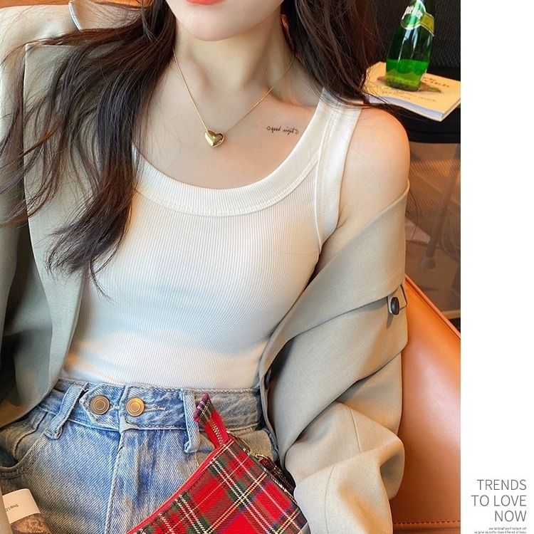 螺纹吊带背心女夏防走光遮副乳内搭修身显瘦上衣U领高弹力打底衫