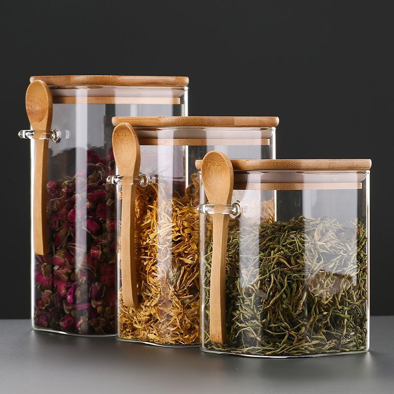 茶叶罐玻璃密封罐便携花茶罐防潮咖啡罐带勺子干果五谷杂粮罐带盖