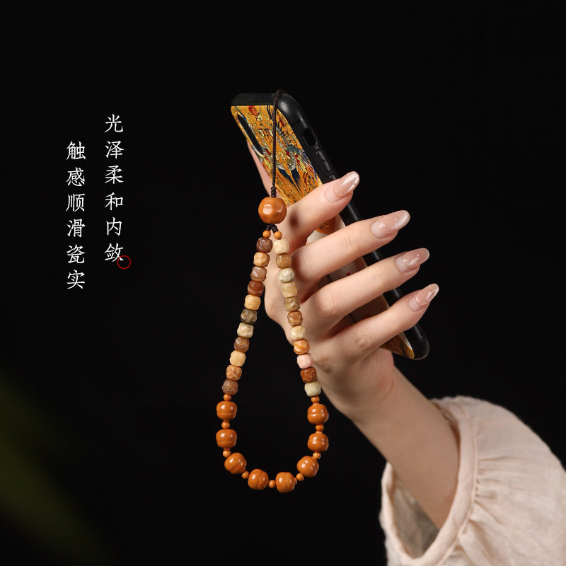 龙脊菩提搭配橄榄核雕刻葫芦串珠