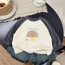 男童秋装2025新款儿童t恤长袖宝宝拼色圆领卡通打底衫休闲上衣潮