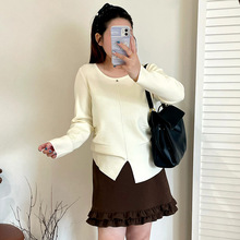 大码女装圆领开叉上衣女宽松休闲打底衫2025冬款胖mm针织衫23598