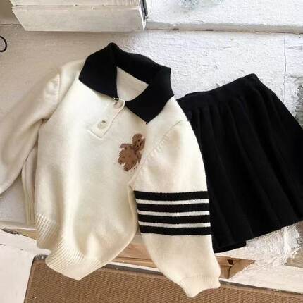 女童针织套装2026秋季新款韩版儿童毛衣开衫百褶裙外套潮长袖童装