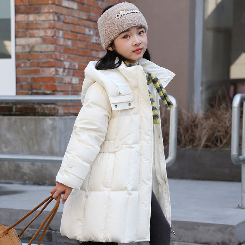 冬季新款女童羽绒服中长款加厚白鸭绒女孩中大童保暖洋气收腰外套