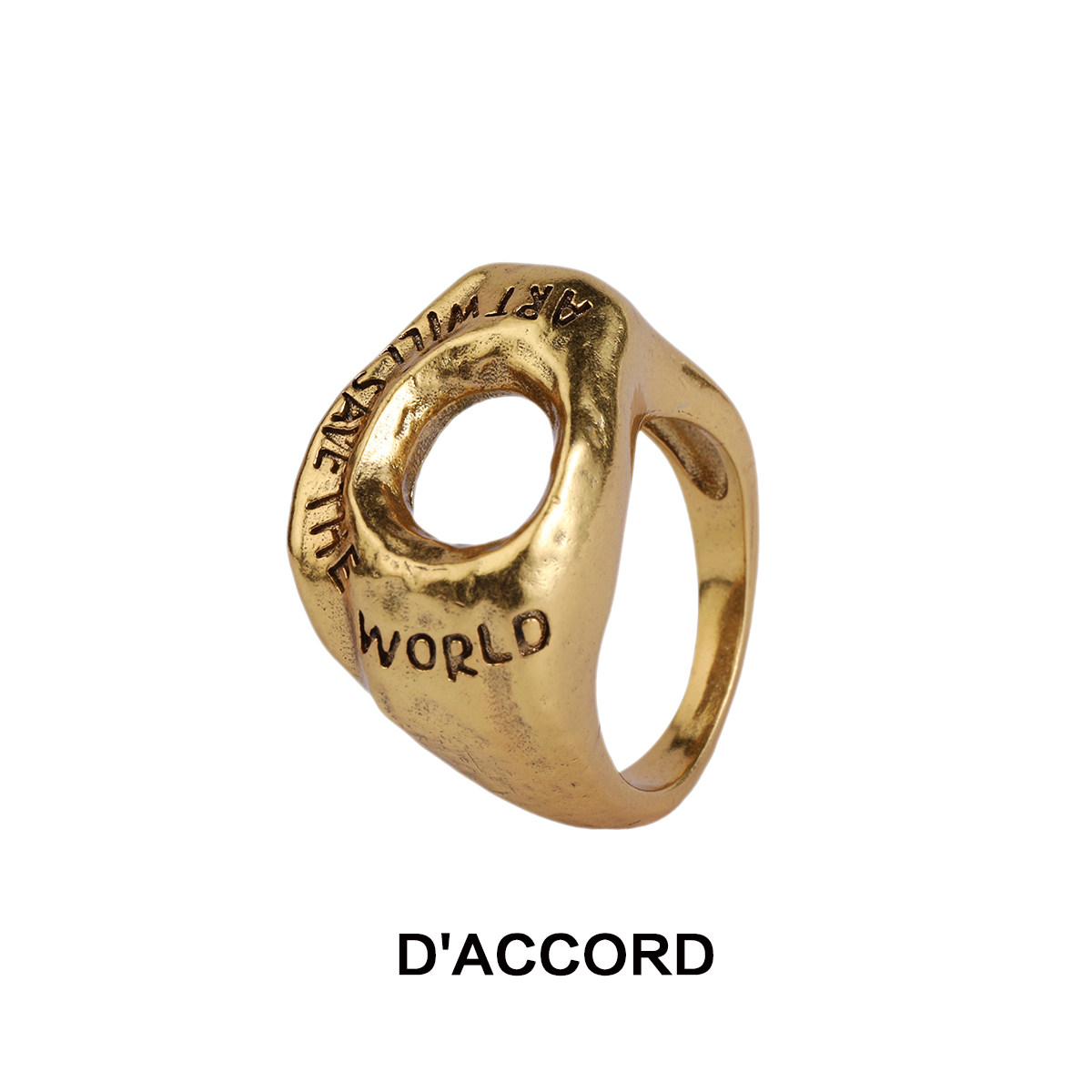 D’ACCORD  24新款原创小众设计师品牌中空做旧纯金属刻字戒指