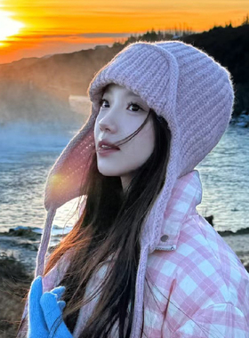 冬日氛围感ins韩系针织毛线帽女秋冬季保暖护耳飞行帽滑雪雷锋帽