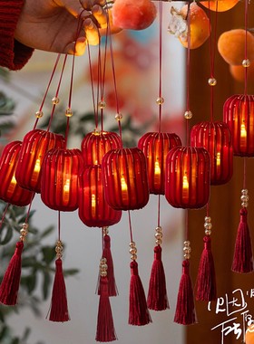 新年发光小灯笼挂饰树上中式红色过年春节挂件元旦场景布置装饰品