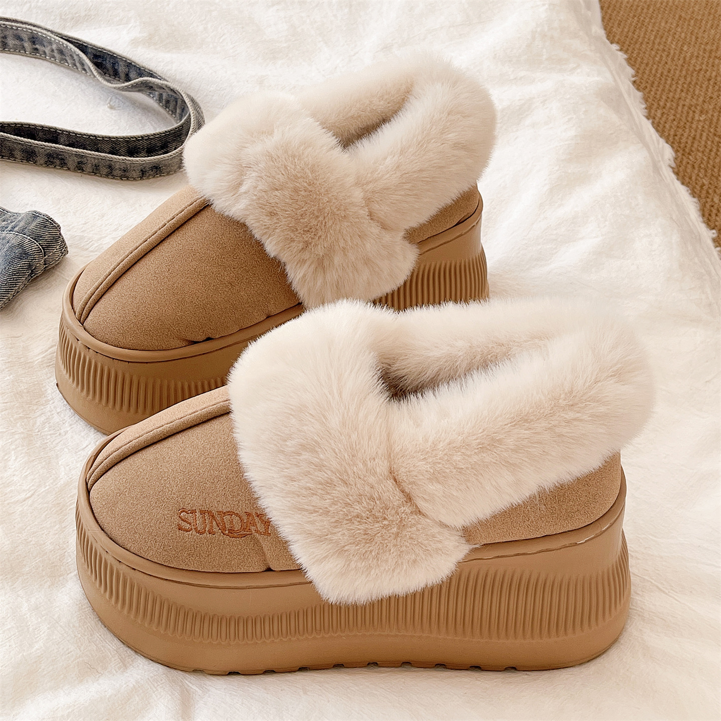 厚底保暖高跟加绒包跟棉鞋