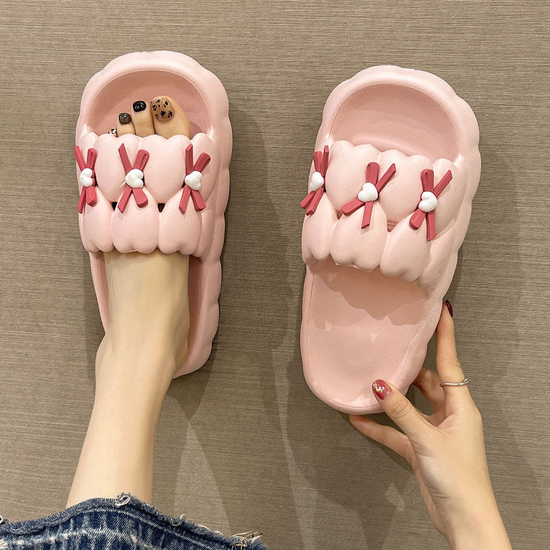 俏绘可爱爱心蝴蝶结厚底凉拖鞋