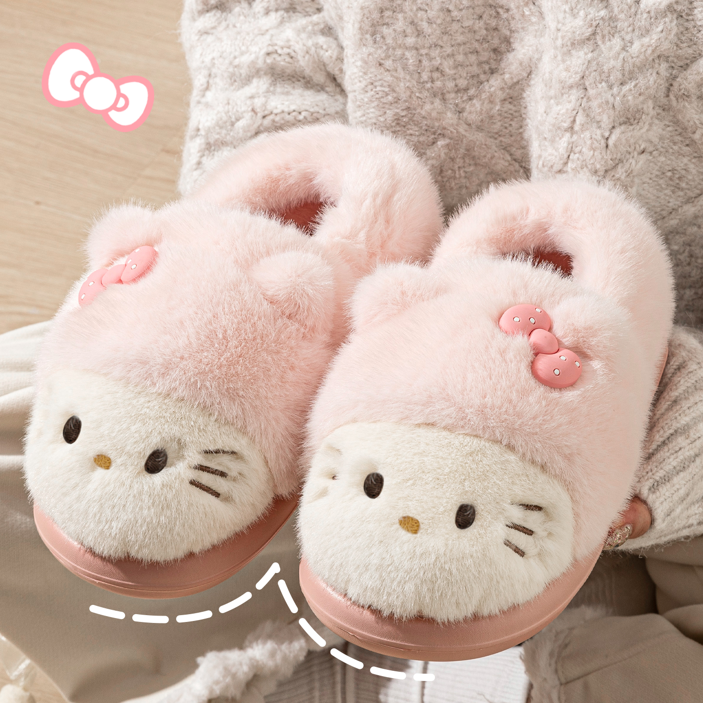 厚度毛绒保暖可爱kt猫包跟棉拖鞋