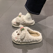 厚底防滑室内居家保暖毛毛拖鞋 外穿可爱小熊棉拖女秋冬季 2025新款