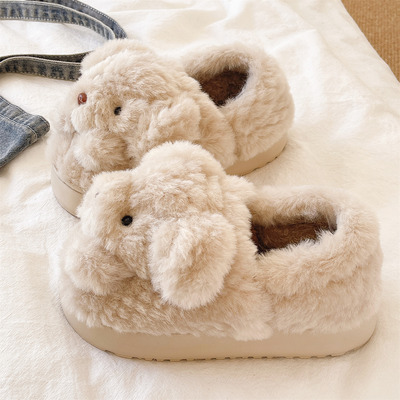 可爱小狗厚底保暖包跟棉拖鞋