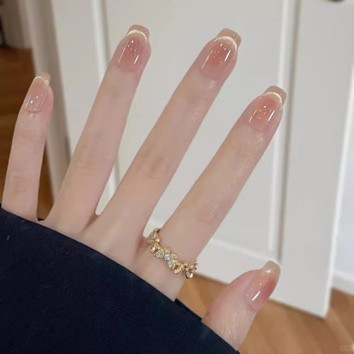 腮红美甲猫眼手工穿戴甲中长款甲片2025新款高级感显白假指甲贴片